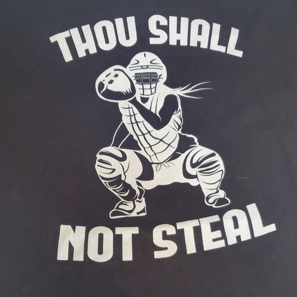 Thou Shall Not Steal Funny Catcher's Tee Ladies Size Small Never Worn Great Con - Picture 2 of 3